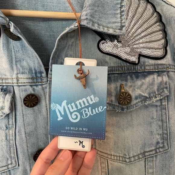 Show Me Your MuMu Light Blue Jean Jacket with Black Accents - Picture 4 of 11